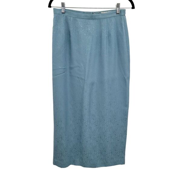 Vintage 80's Skirt Suit Set 10P Silk Formal Embroidered Modest Maxi Pastel Blue - Picture 11 of 17